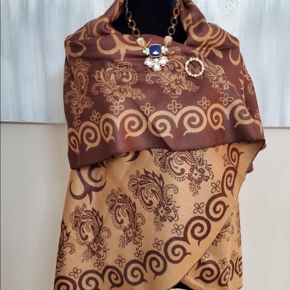 Reversible shawl brown, 100% cashmere - Picture 5 of 5